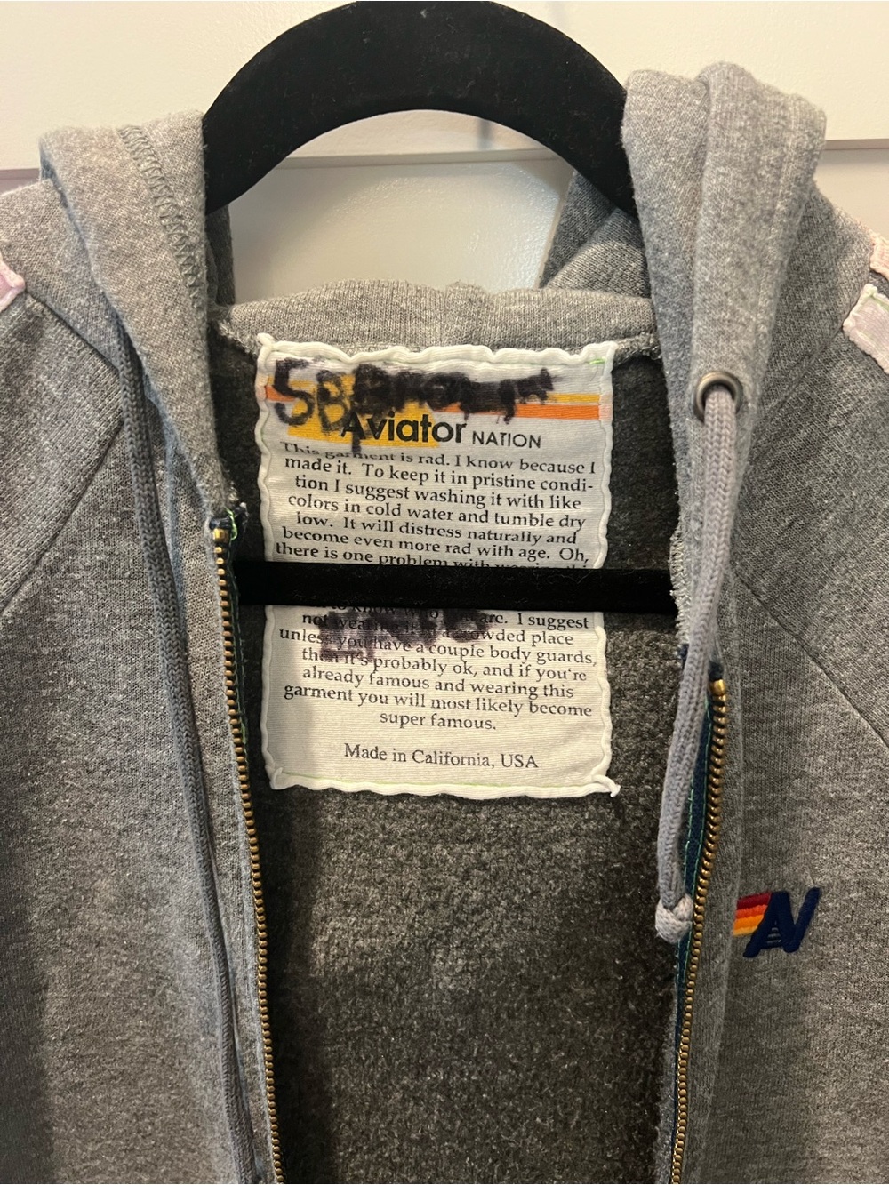 Aviator Nation Gray Hooded Zip-Up Sweatshirt with Pink Stripe Detail XS - Picture 3 of 4